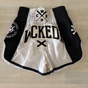 Wicked1 Muay Thai Shorts – Black & White